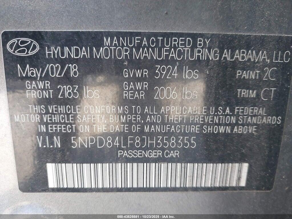 5NPD84LF8JH358355 2018 HYUNDAI ELANTRA photo no. 9
