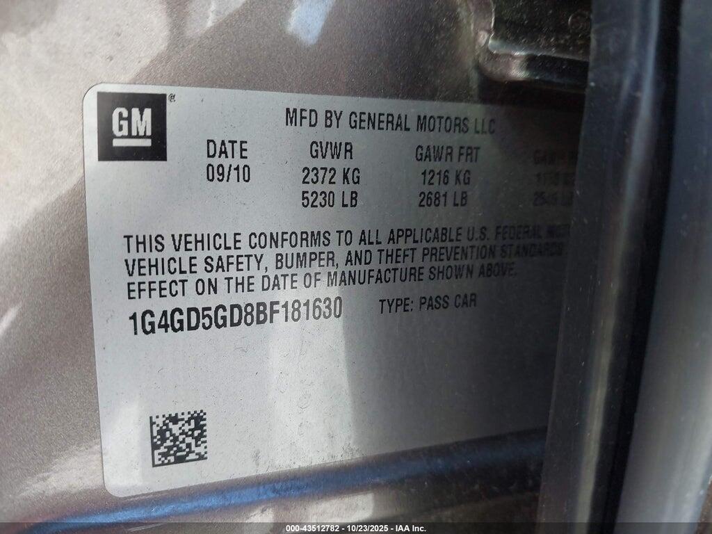 1G4GD5GD8BF181630 2011 BUICK LACROSSE photo no. 9