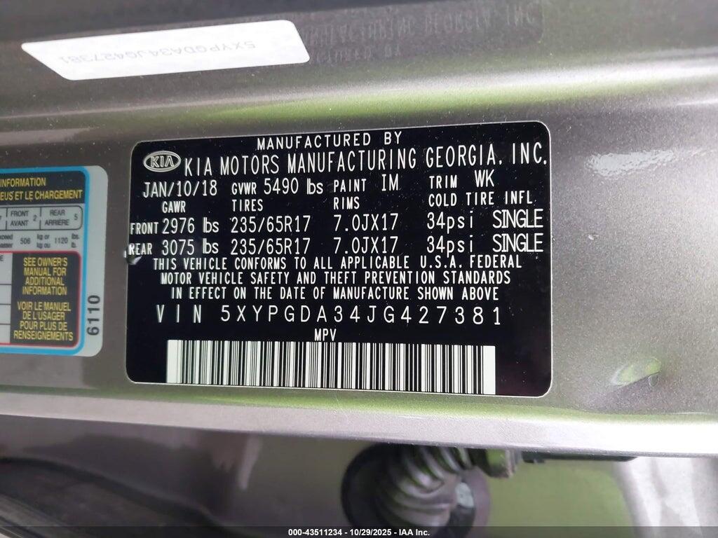 5XYPGDA34JG427381 2018 KIA SORENTO photo no. 9