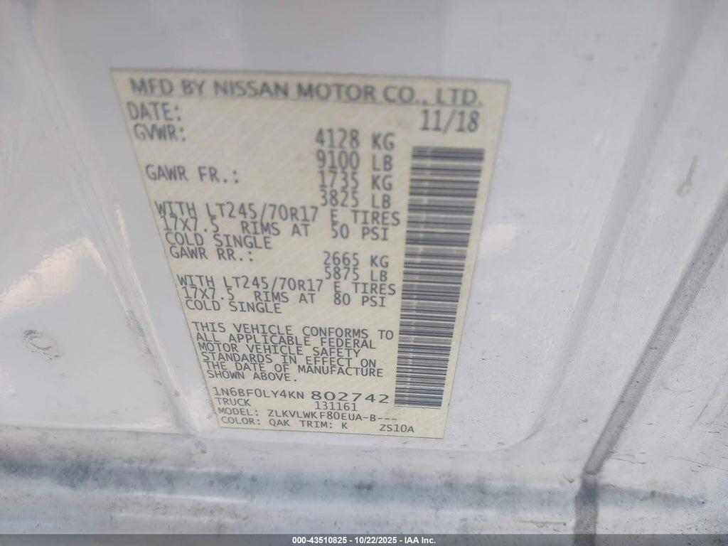 1N6BF0LY4KN802742 2019 NISSAN NV CARGO NV2500 HD photo no. 8