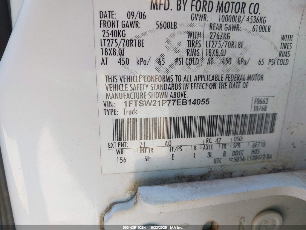 1FTSW21P77EB14055 2007 FORD F-250 photo no. 9
