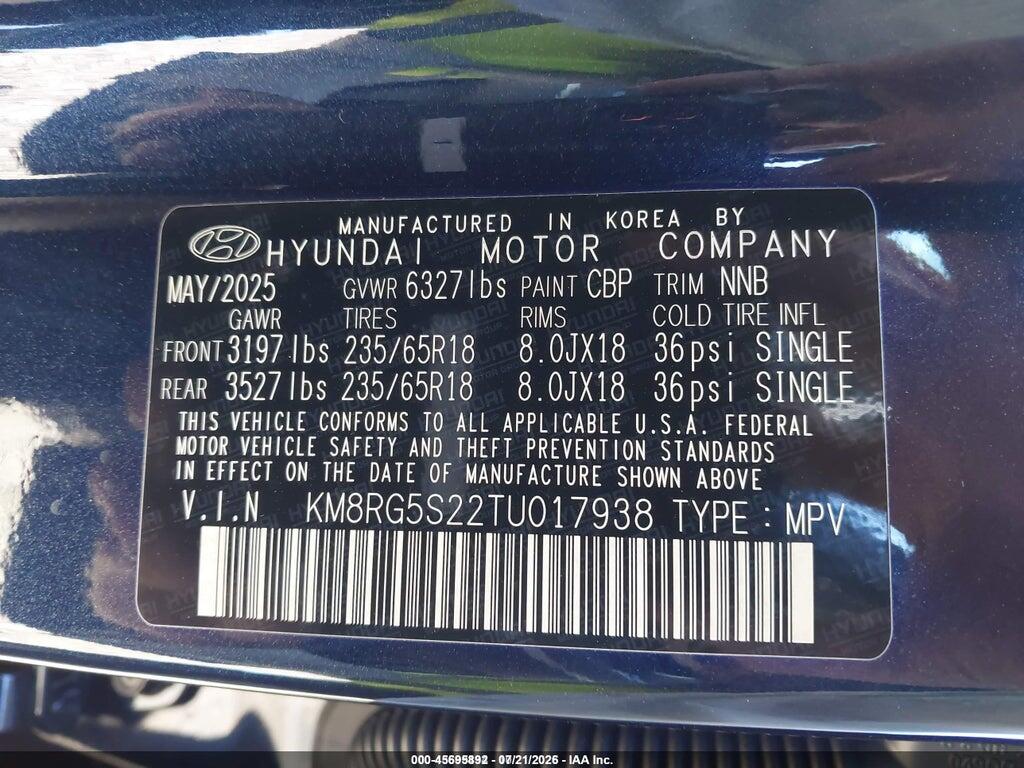 KM8RG5S22TU017938 2026 HYUNDAI PALISADE photo no. 9