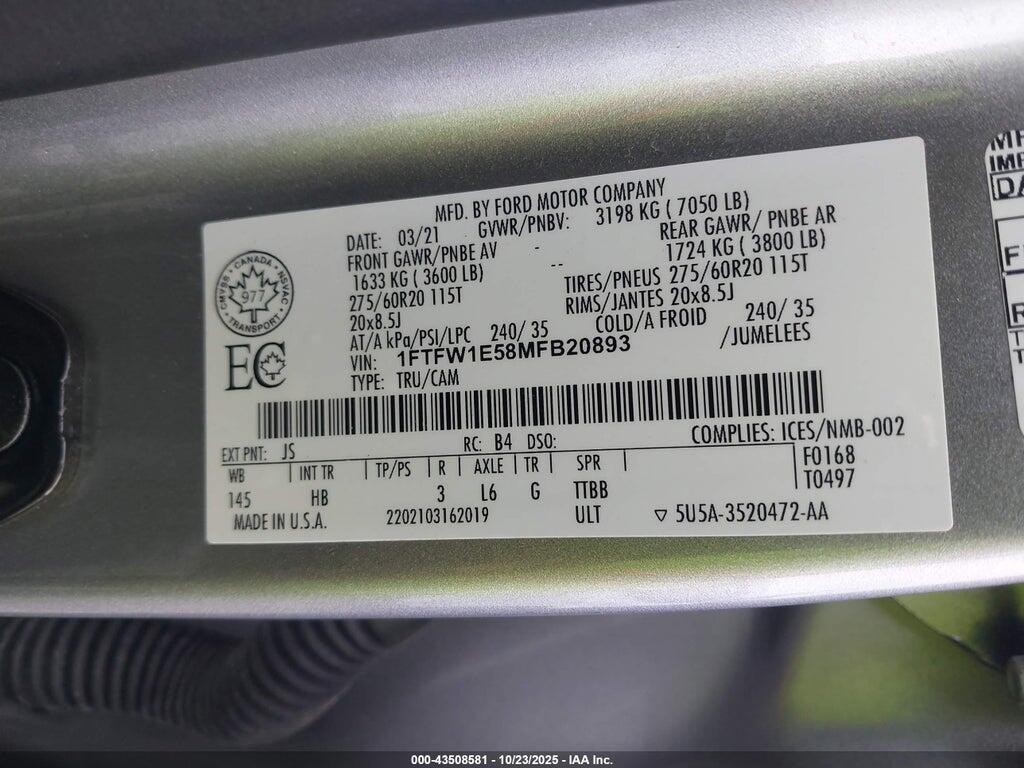 1FTFW1E58MFB20893 2021 FORD F-150 photo no. 9