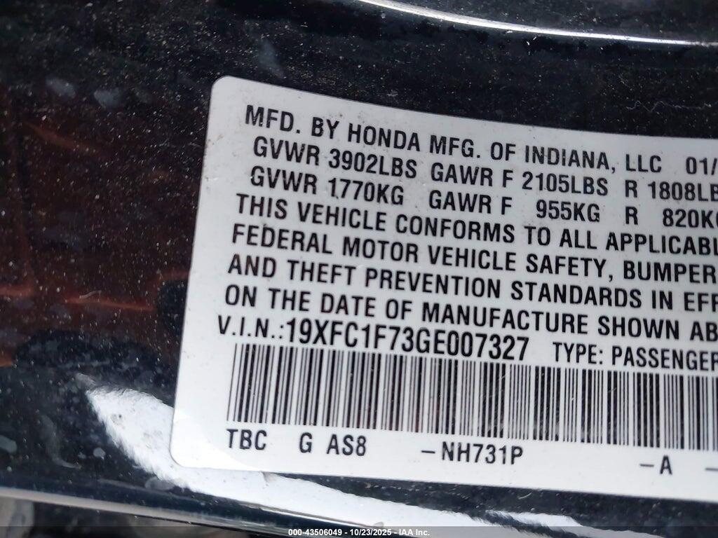 19XFC1F73GE007327 2016 HONDA CIVIC photo no. 9
