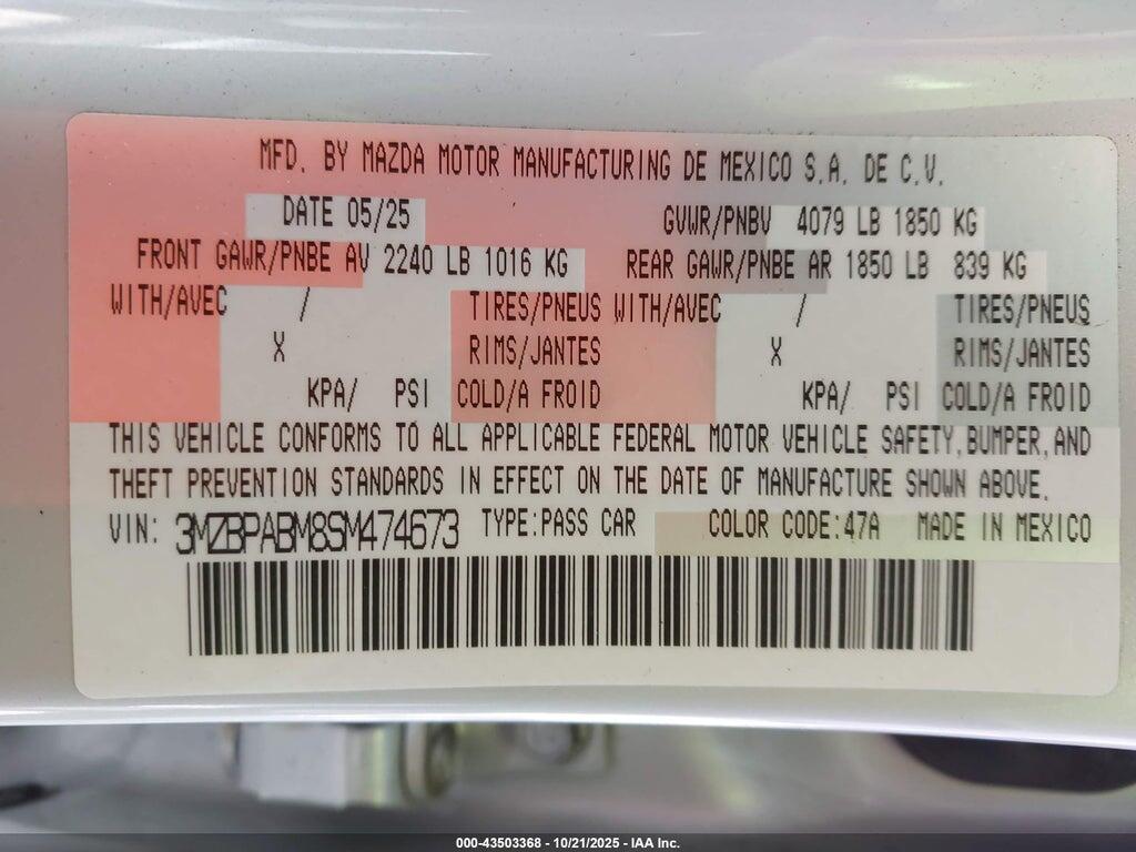 3MZBPABM8SM474673 2025 MAZDA MAZDA3 photo no. 9