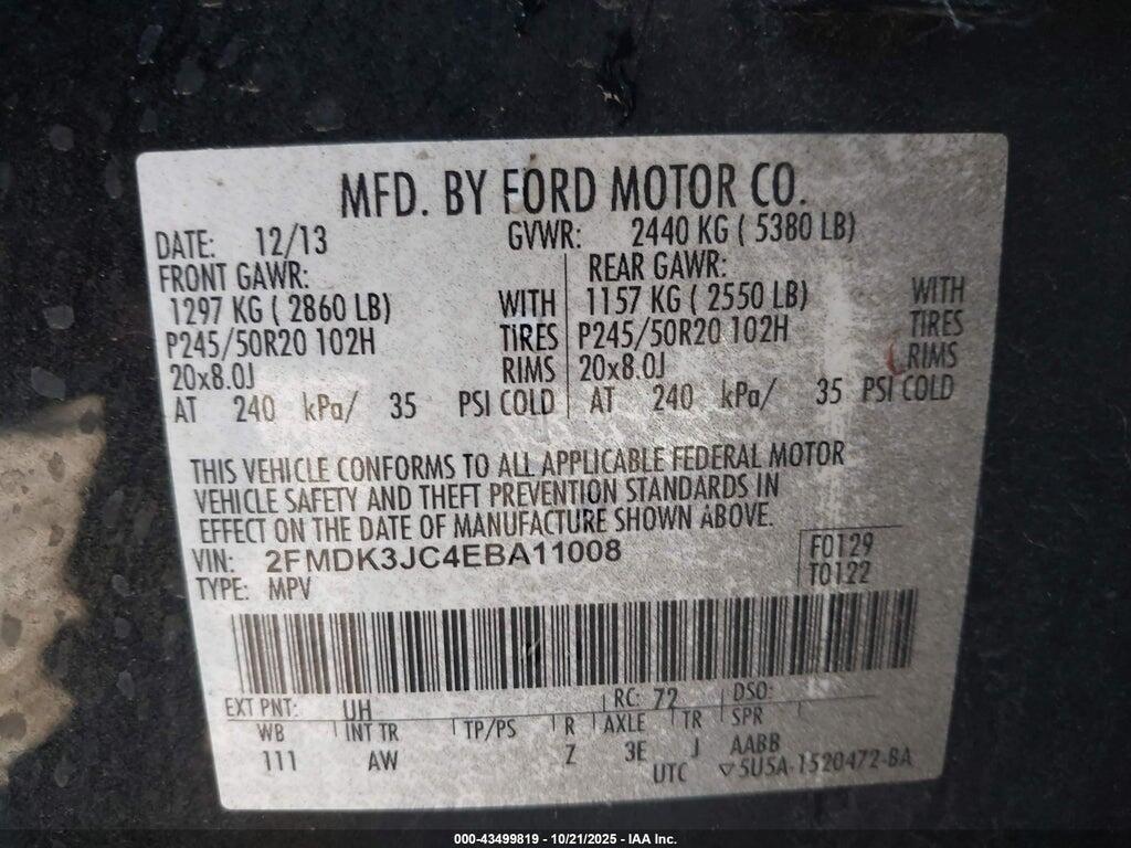 2FMDK3JC4EBA11008 2014 FORD EDGE photo no. 9