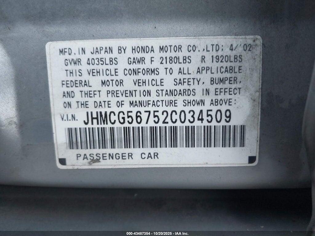 JHMCG56752C034509 2002 HONDA ACCORD photo no. 9