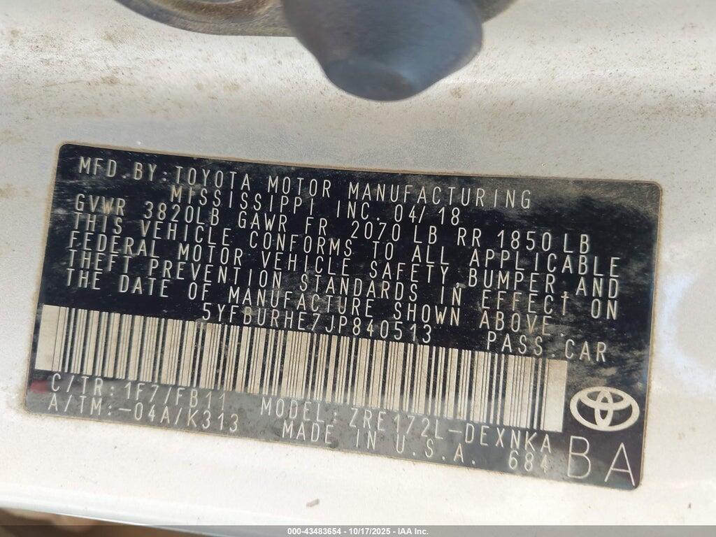 5YFBURHE7JP840513 2018 TOYOTA COROLLA photo no. 9