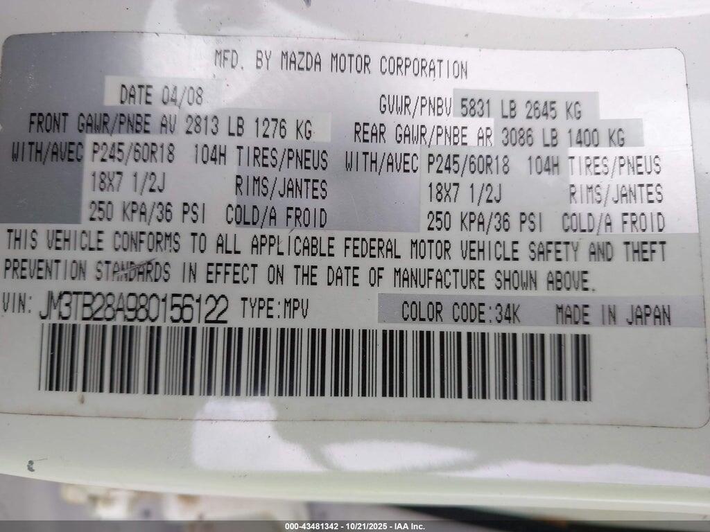 JM3TB28A980156122 2008 MAZDA CX-9 photo no. 9