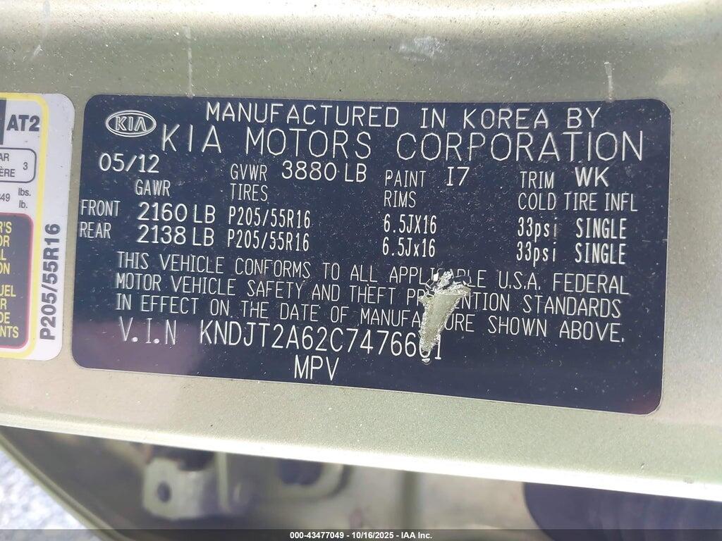 KNDJT2A62C7476661 2012 KIA SOUL photo no. 9
