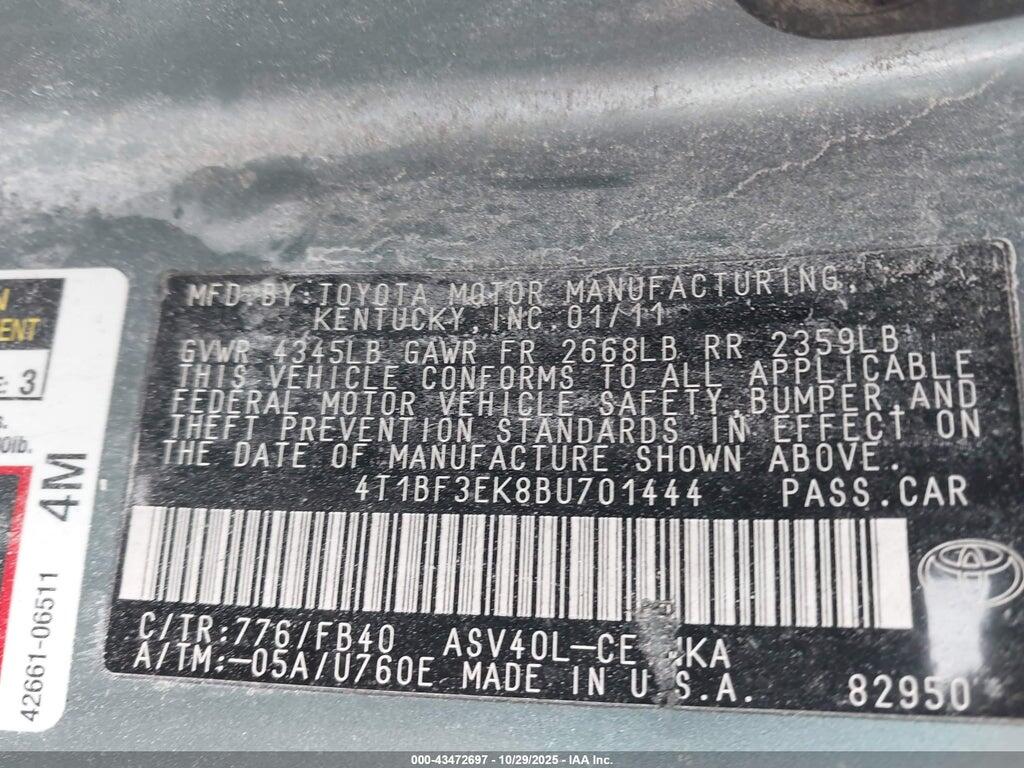 4T1BF3EK8BU701444 2011 TOYOTA CAMRY photo no. 9