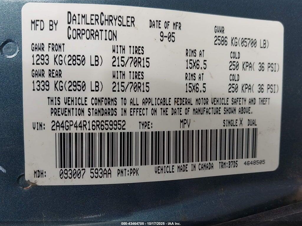 2A4GP44R16R659952 2006 CHRYSLER TOWN & COUNTRY photo no. 9