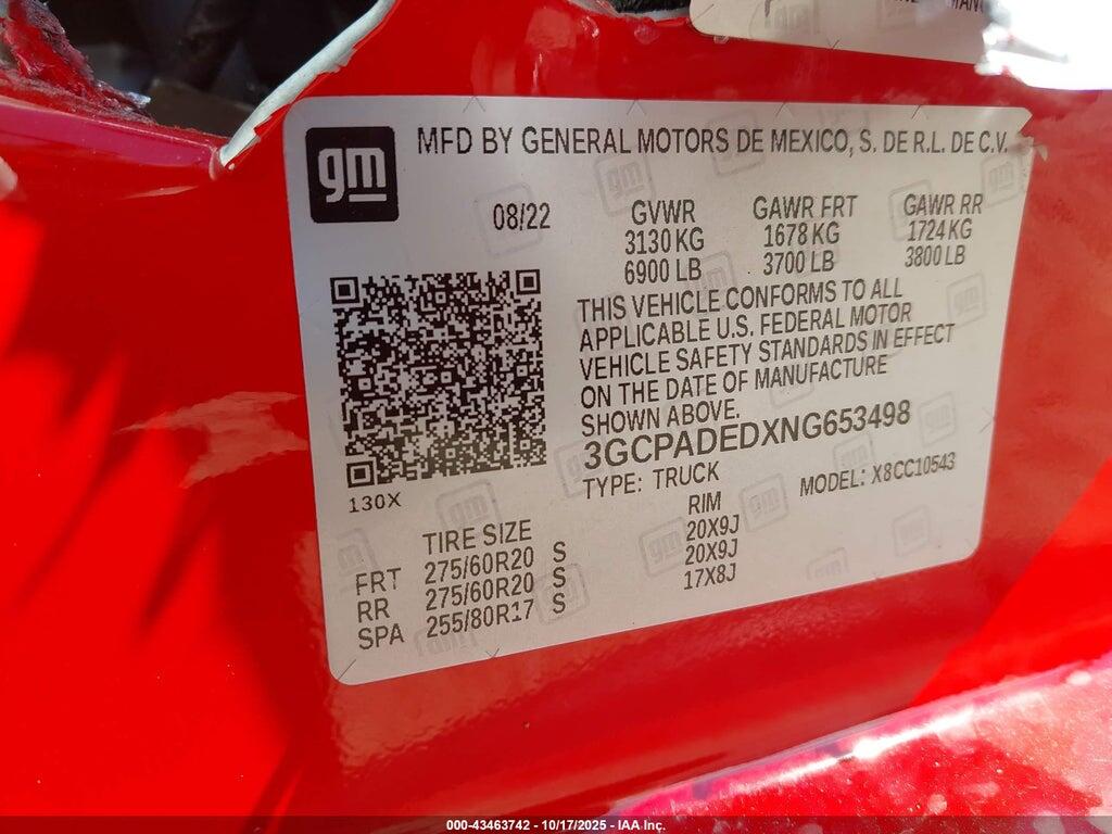 3GCPADEDXNG653498 2022 CHEVROLET SILVERADO 1500 photo no. 9