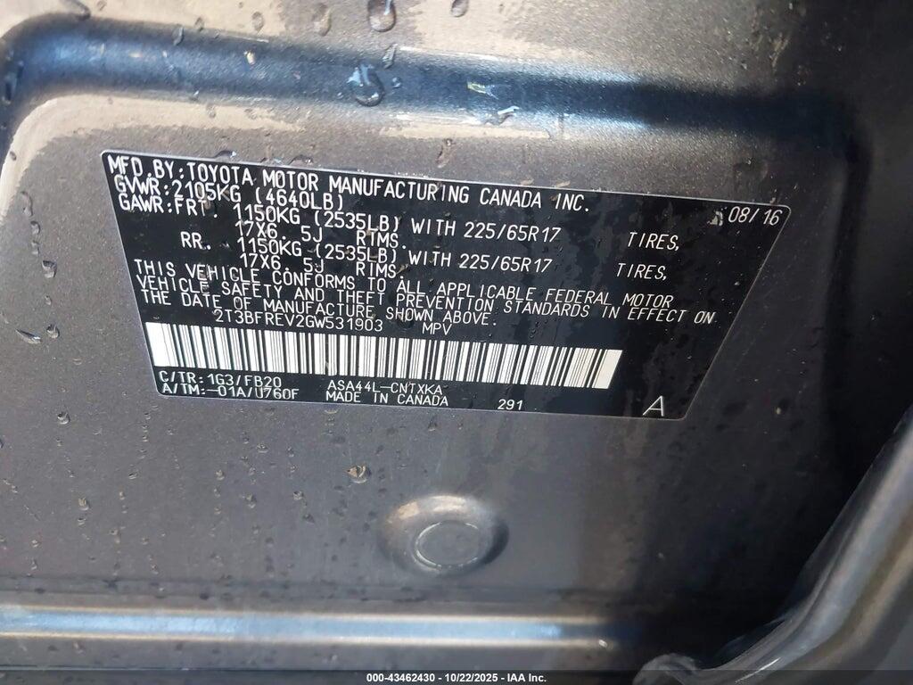 2T3BFREV2GW531903 2016 TOYOTA RAV4 photo no. 9