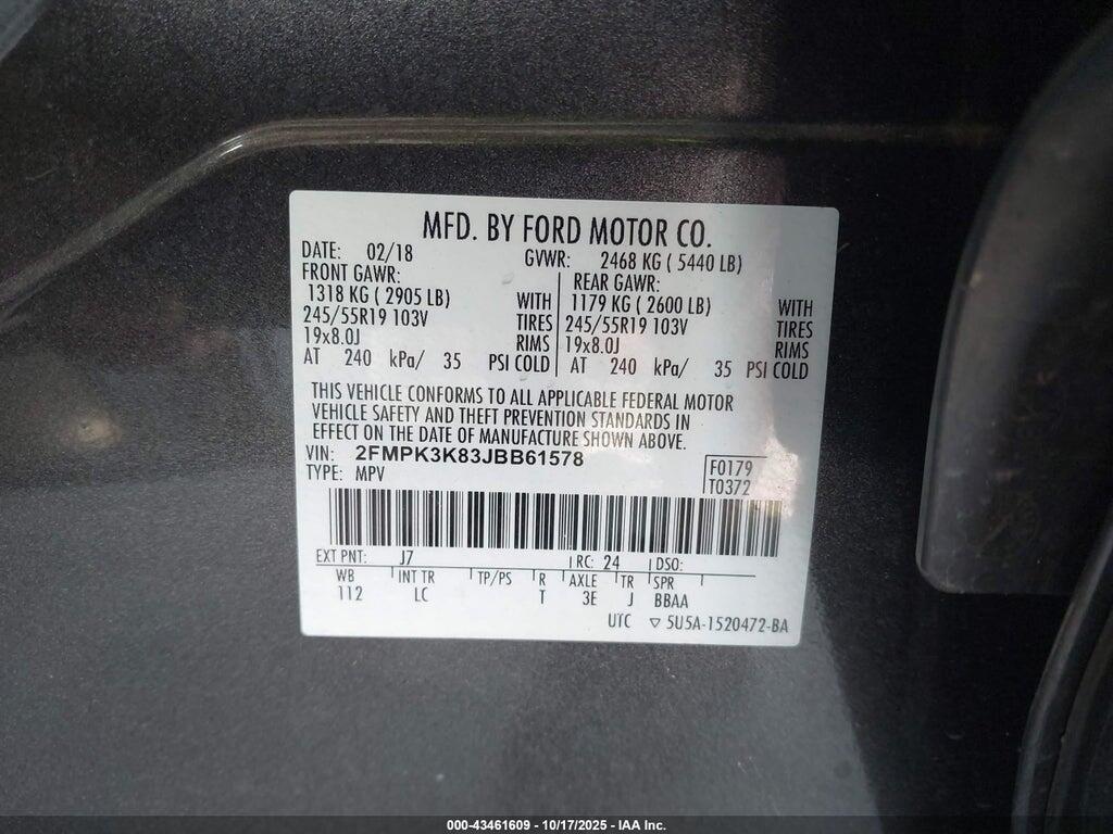 2FMPK3K83JBB61578 2018 FORD EDGE photo no. 9