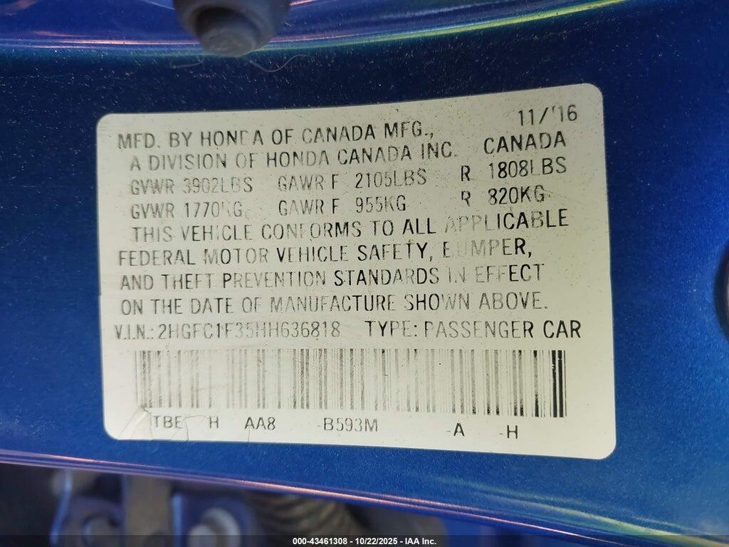 2HGFC1F35HH636818 2017 HONDA CIVIC photo no. 9