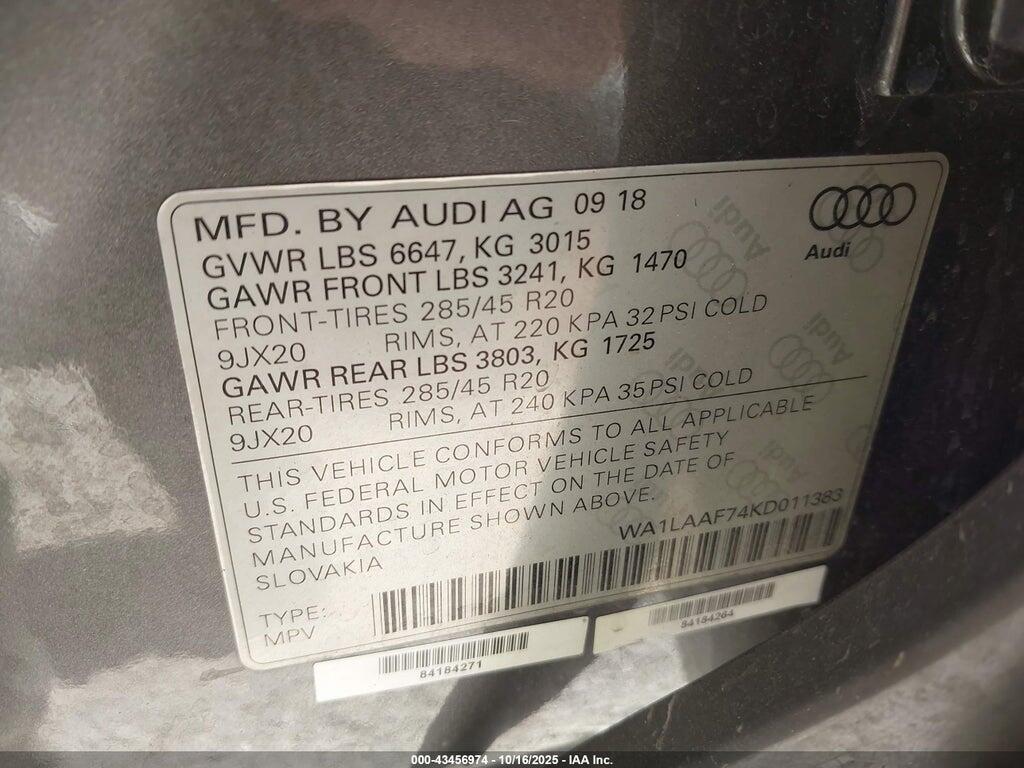 WA1LAAF74KD011383 2019 AUDI Q7 photo no. 9