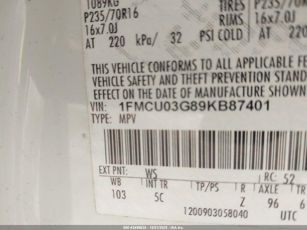 1FMCU03G89KB87401 2009 FORD ESCAPE photo no. 9