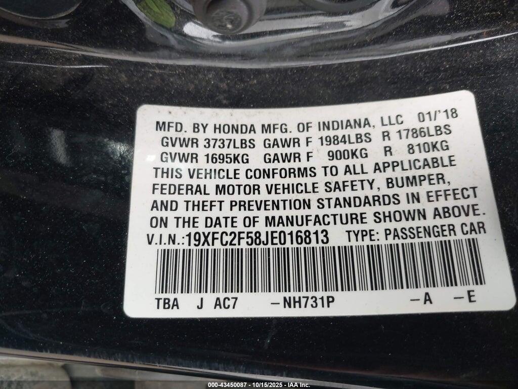 19XFC2F58JE016813 2018 HONDA CIVIC photo no. 9
