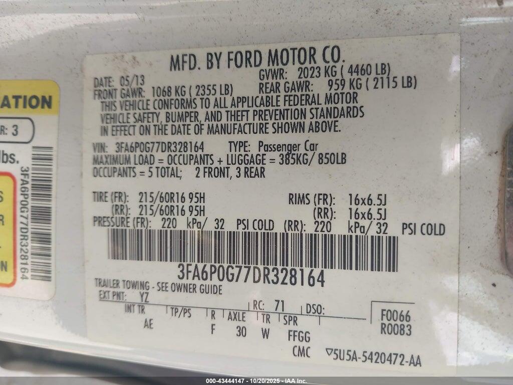 3FA6P0G77DR328164 2013 FORD FUSION photo no. 9