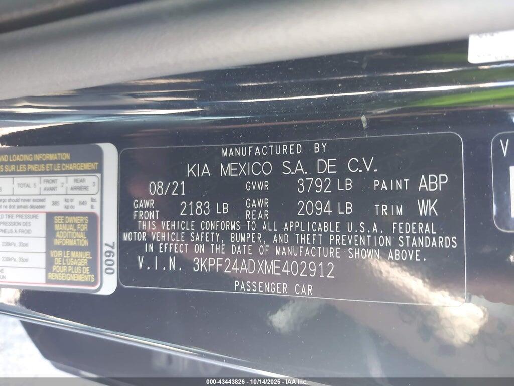 3KPF24ADXME402912 2021 KIA FORTE photo no. 9