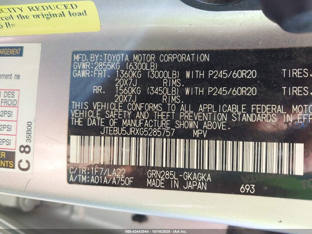 JTEBU5JRXG5285757 2016 TOYOTA 4RUNNER photo no. 9