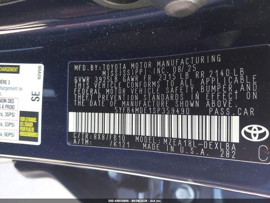 5YFB4MDE1SP359490 2025 TOYOTA COROLLA photo no. 9
