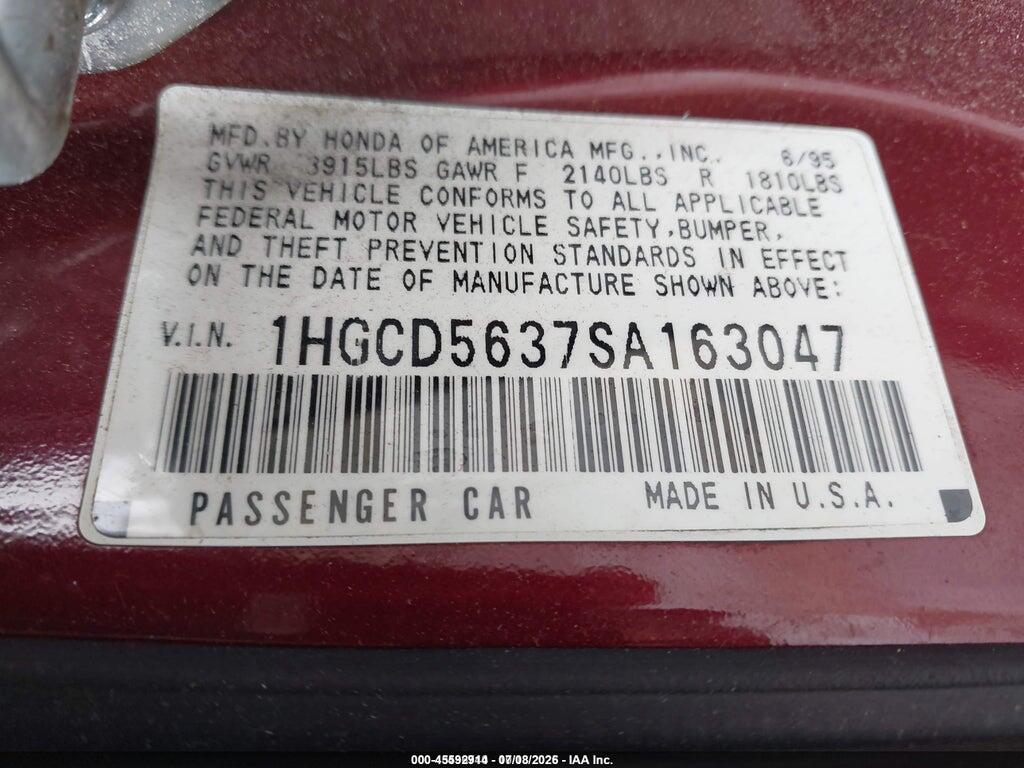 1HGCD5637SA163047 1995 HONDA ACCORD photo no. 9