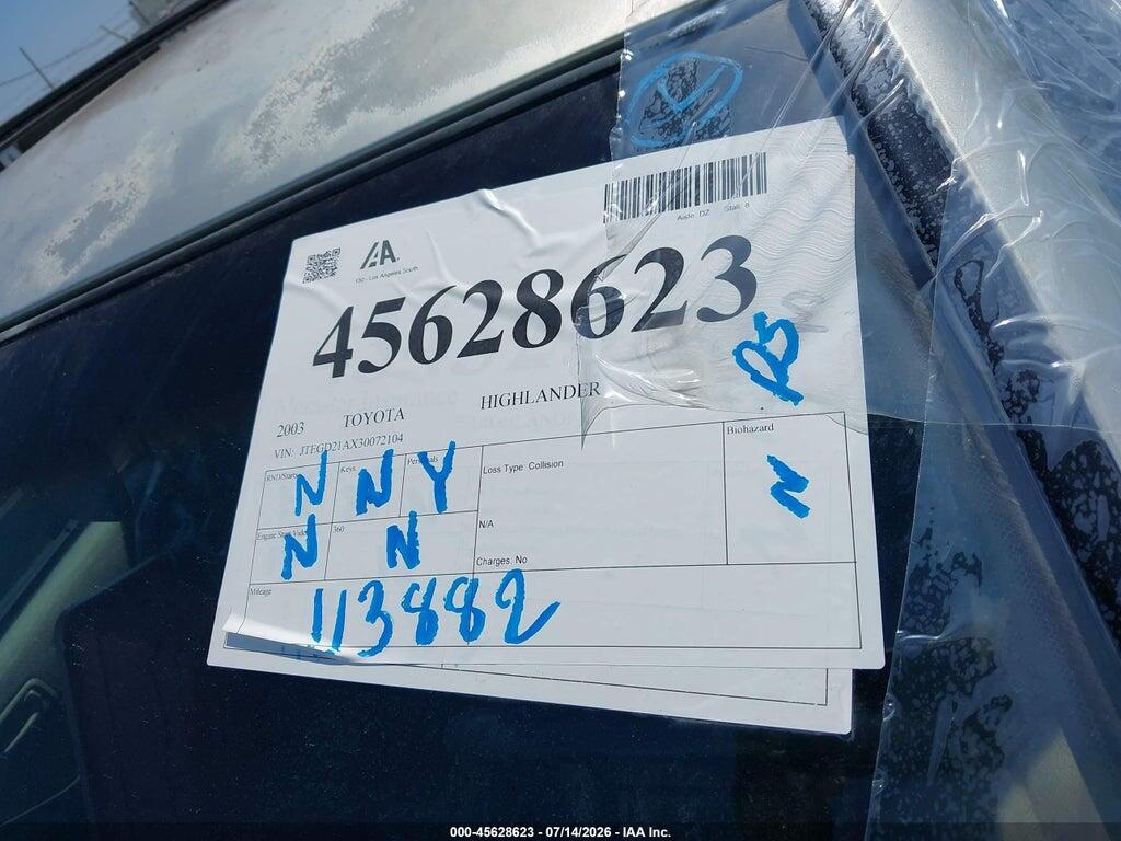 JTEGD21AX30072104 2003 TOYOTA HIGHLANDER photo no. 11