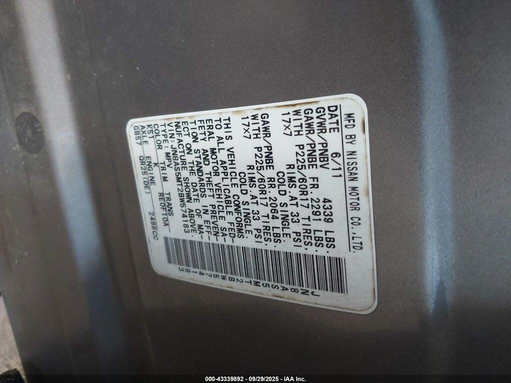 JN8AS5MT2BW574183 2011 NISSAN ROGUE photo no. 9