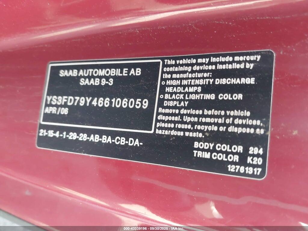 YS3FD79Y466106059 2006 SAAB 9-3 photo no. 9