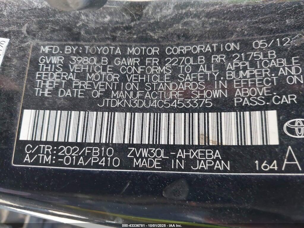 JTDKN3DU4C5453375 2012 TOYOTA PRIUS photo no. 9