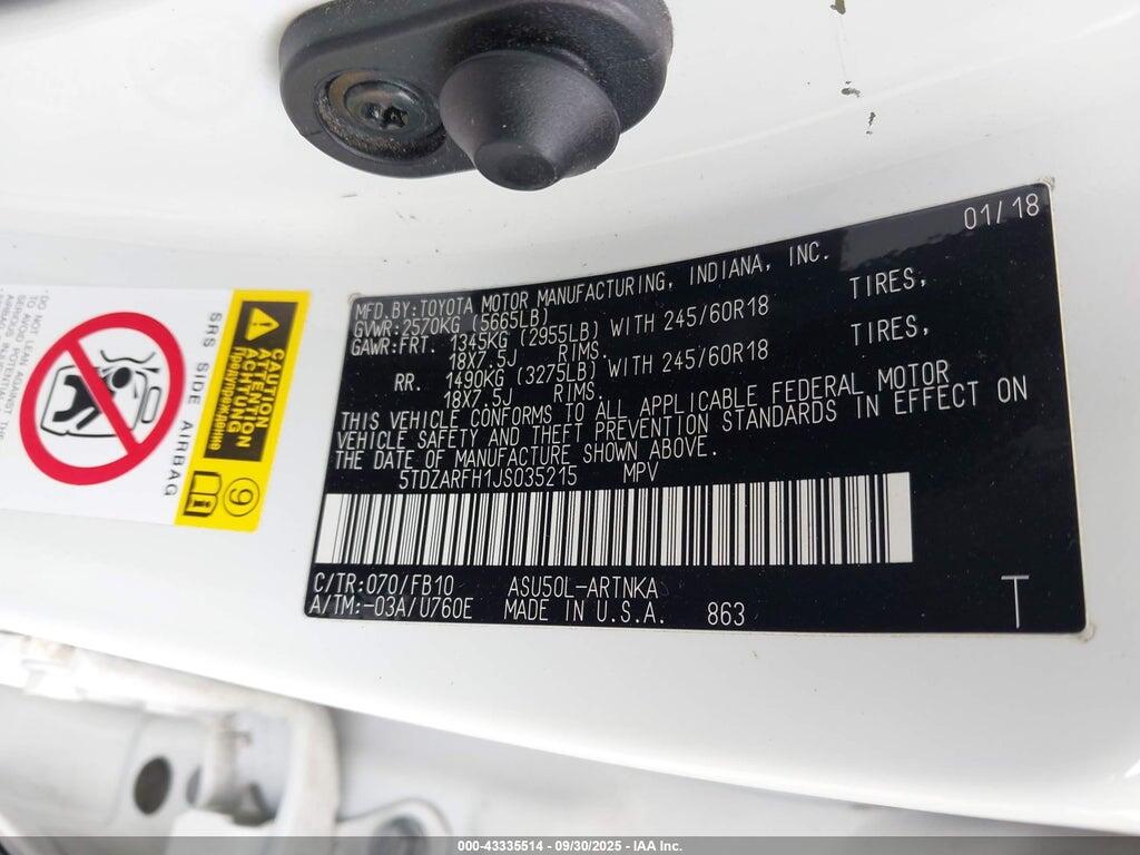 5TDZARFH1JS035215 2018 TOYOTA HIGHLANDER photo no. 9