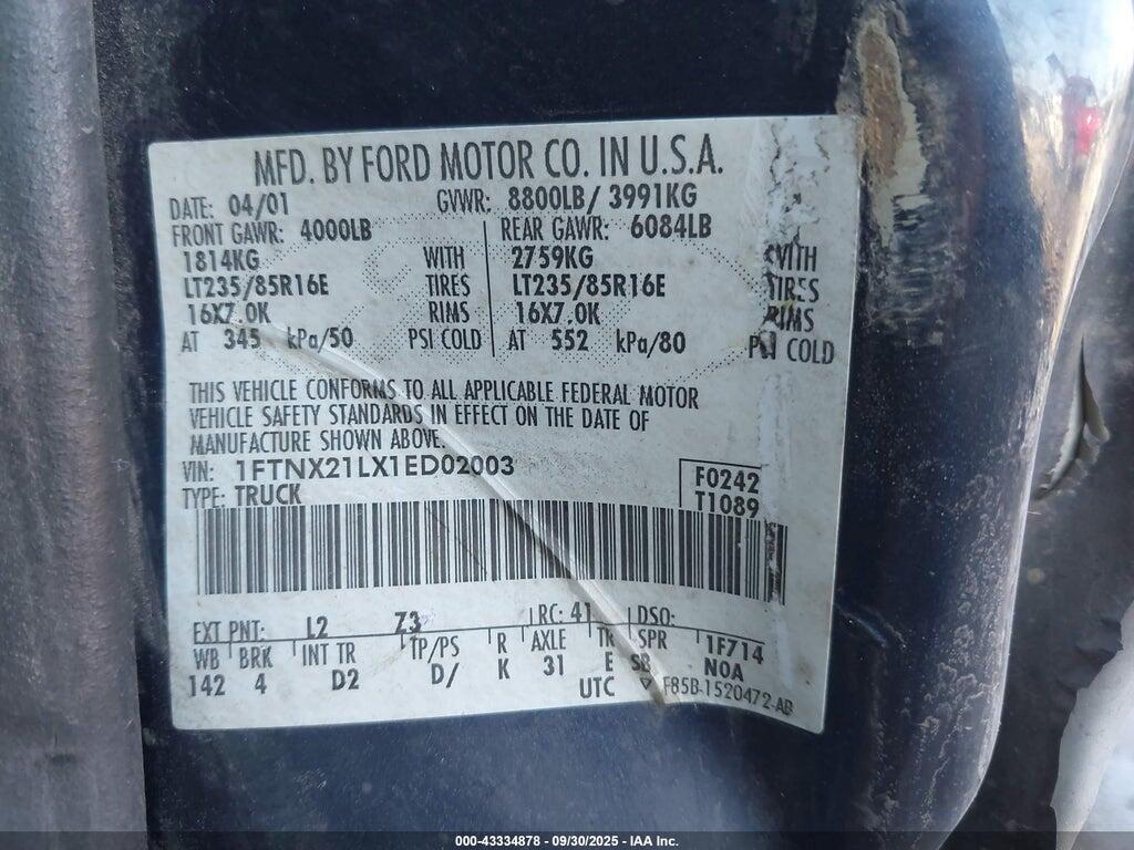 1FTNX21LX1ED02003 2001 FORD F-250 photo no. 9