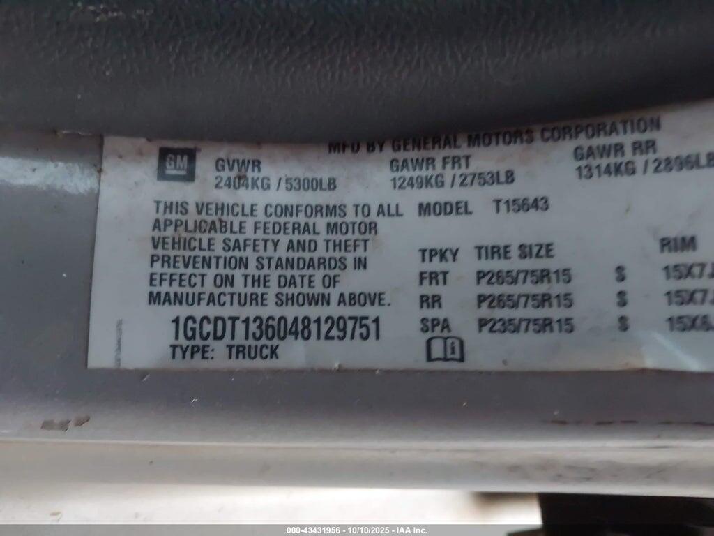 1GCDT136048129751 2004 CHEVROLET COLORADO photo no. 9