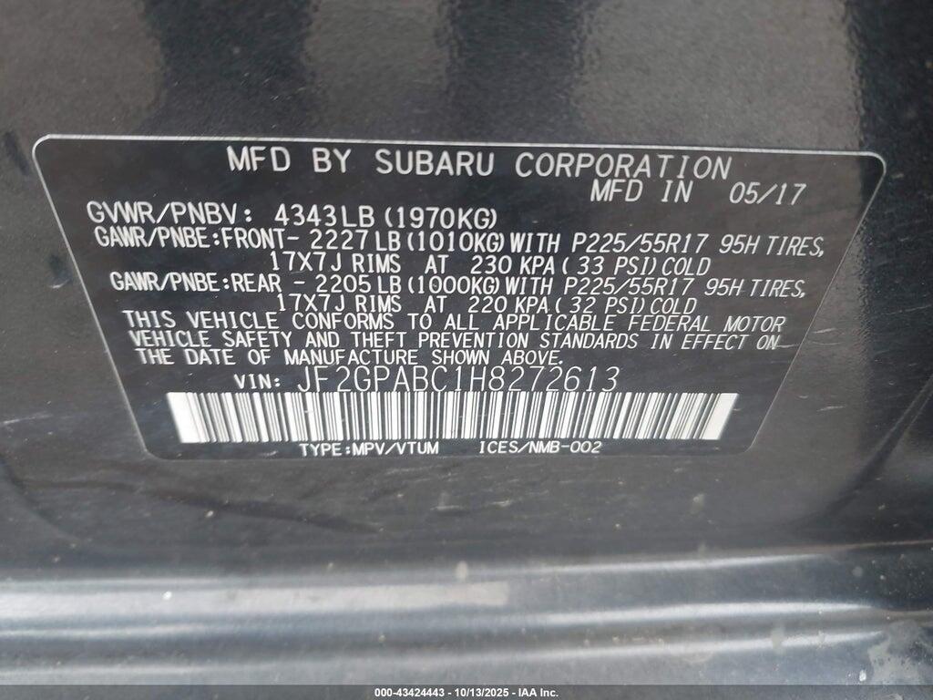 JF2GPABC1H8272613 2017 SUBARU CROSSTREK photo no. 9