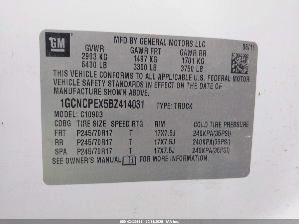1GCNCPEX5BZ414031 2011 CHEVROLET SILVERADO 1500 photo no. 9