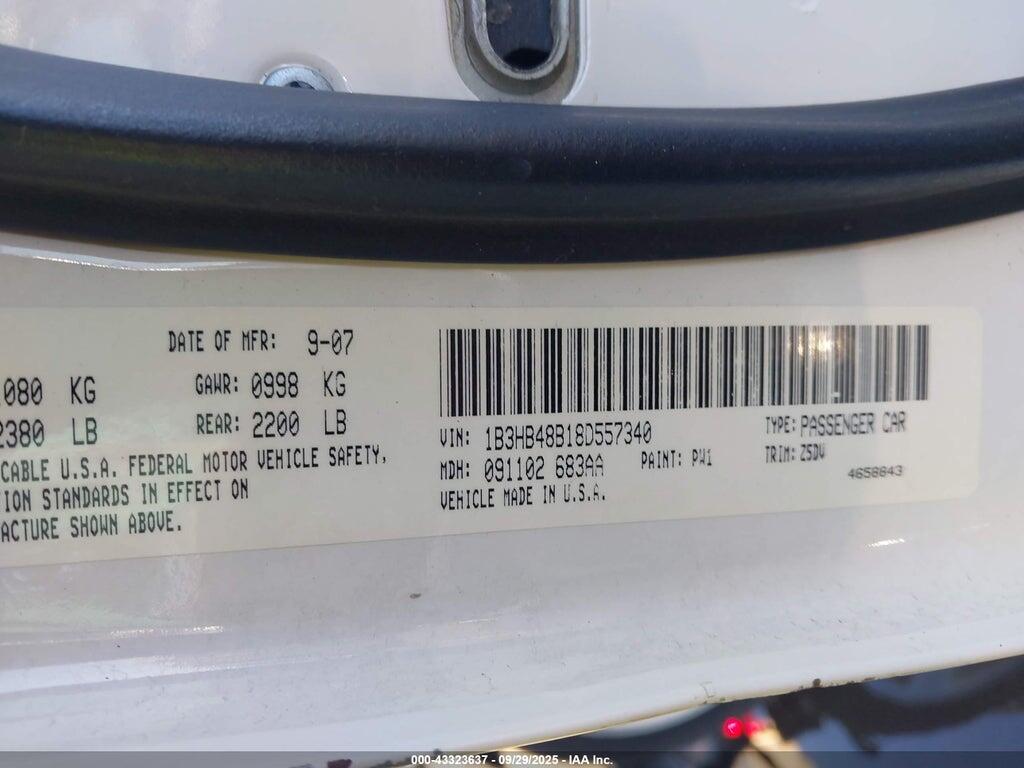 1B3HB48B18D557340 2008 DODGE CALIBER photo no. 9