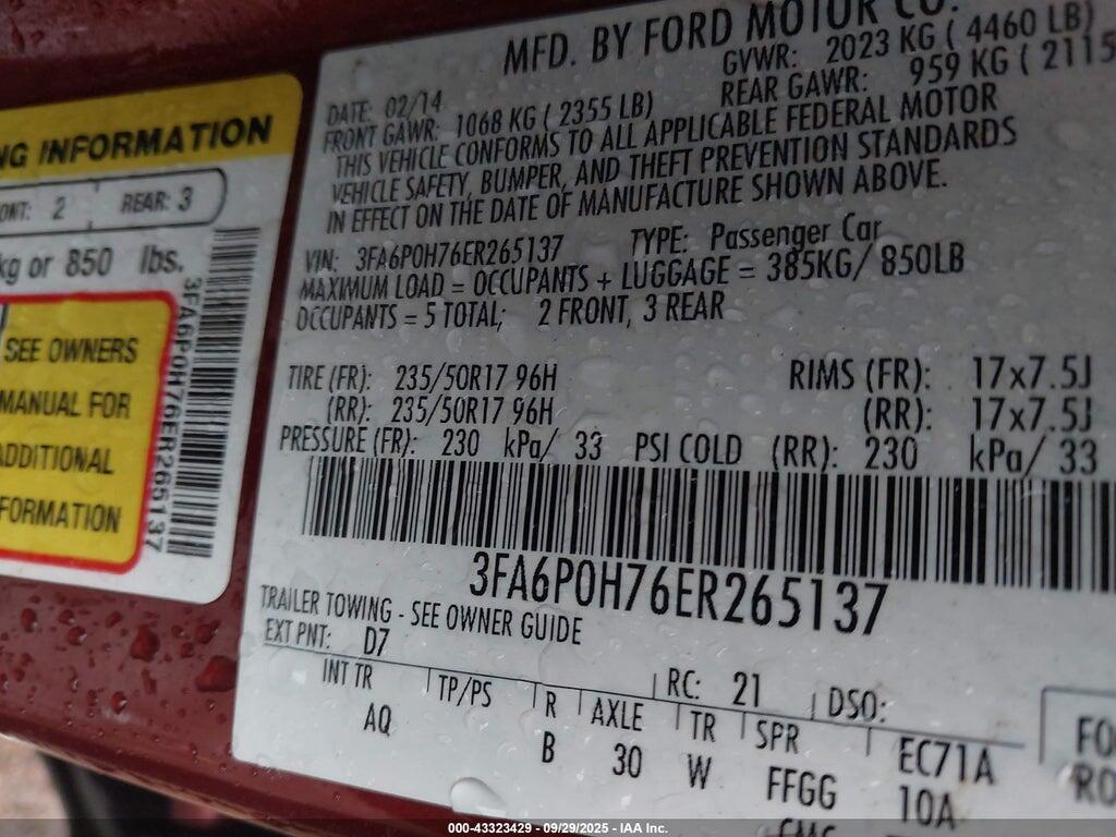 3FA6P0H76ER265137 2014 FORD FUSION photo no. 9