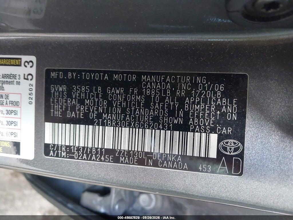 2T1BR30EX6C620431 2006 TOYOTA COROLLA photo no. 9