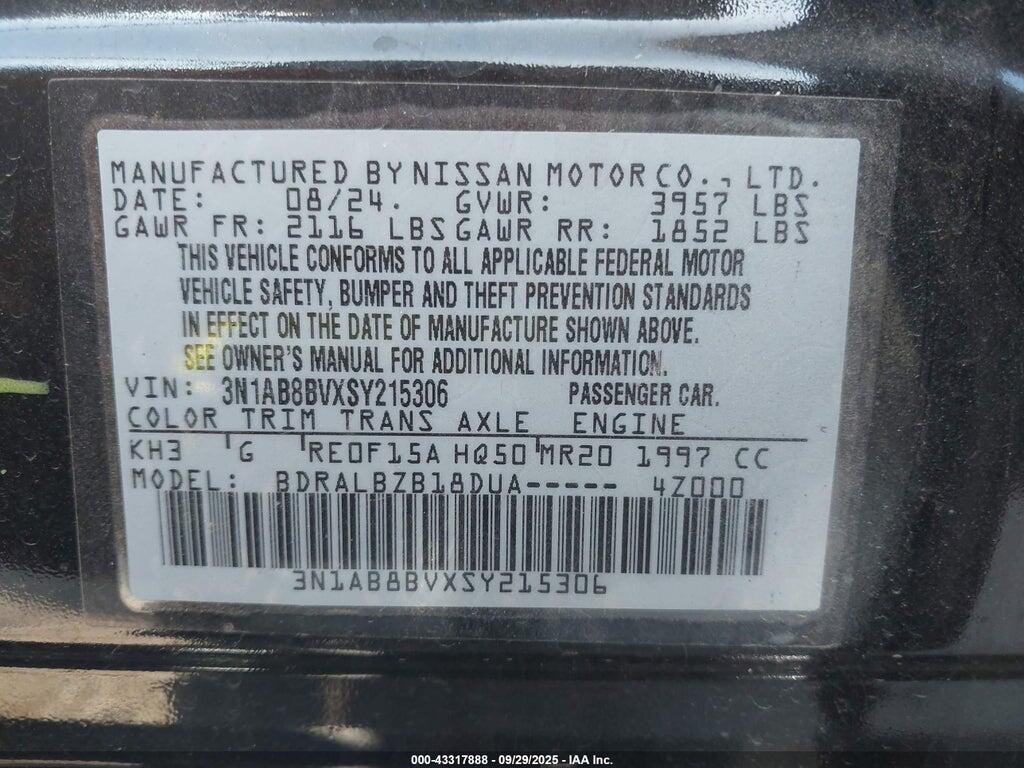 3N1AB8BVXSY215306 2025 NISSAN SENTRA photo no. 9