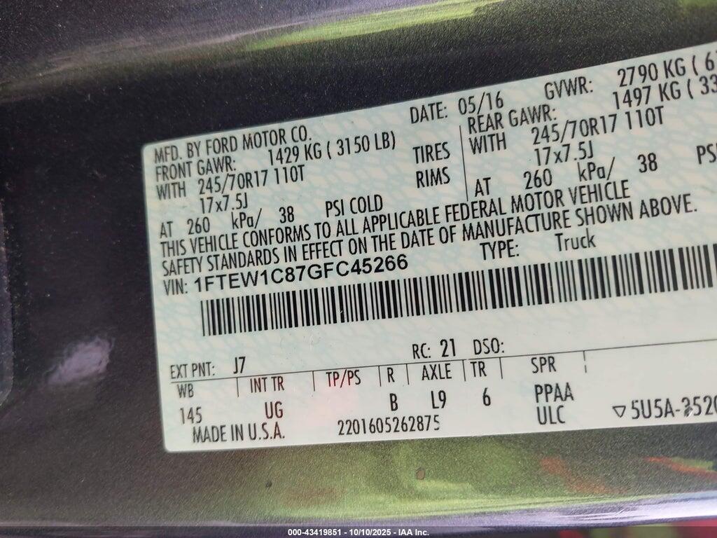 1FTEW1C87GFC45266 2016 FORD F-150 photo no. 9