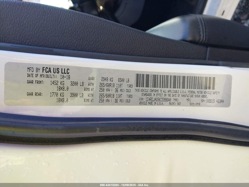 1C4RDJAG5KC599640 2019 DODGE DURANGO photo no. 9
