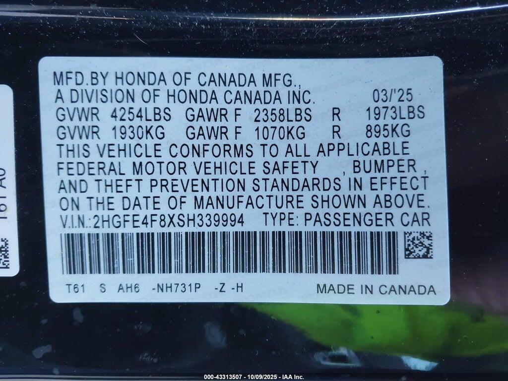 2HGFE4F8XSH339994 2025 HONDA CIVIC HYBRID photo no. 9