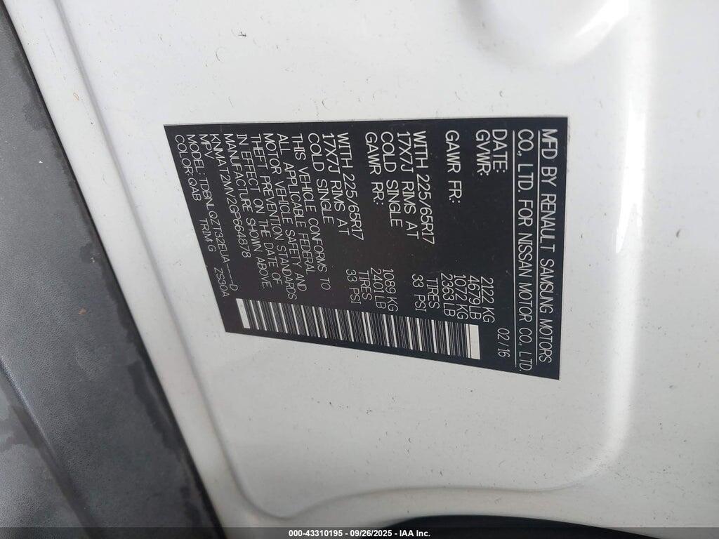 KNMAT2MV2GP664878 2016 NISSAN ROGUE photo no. 9