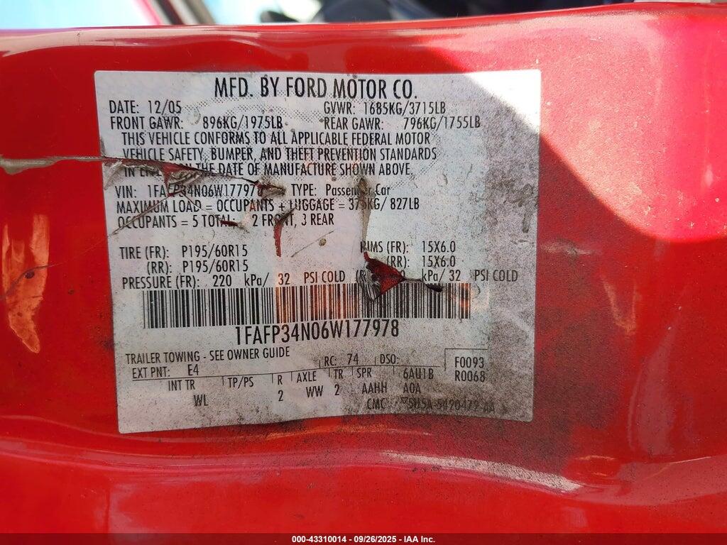 1FAFP34N06W177978 2006 FORD FOCUS photo no. 9