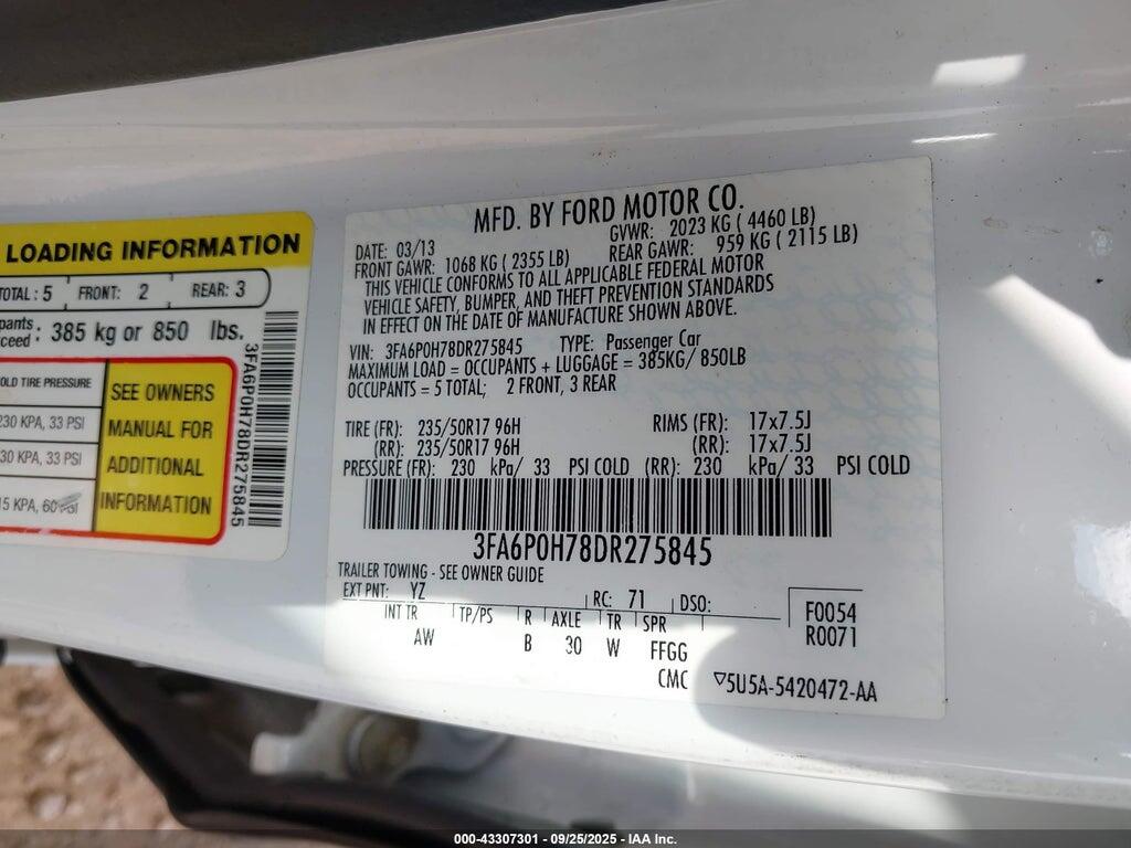 3FA6P0H78DR275845 2013 FORD FUSION photo no. 9