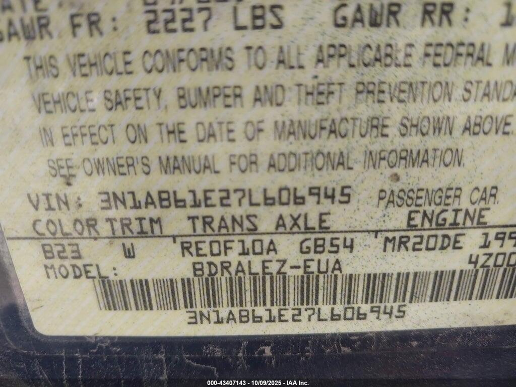 3N1AB61E27L606945 2007 NISSAN SENTRA photo no. 9