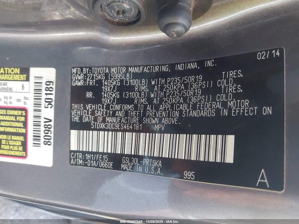 5TDXK3DC9ES464181 2014 TOYOTA SIENNA photo no. 9