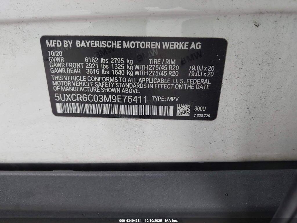 5UXCR6C03M9E76411 2021 BMW X5 photo no. 9